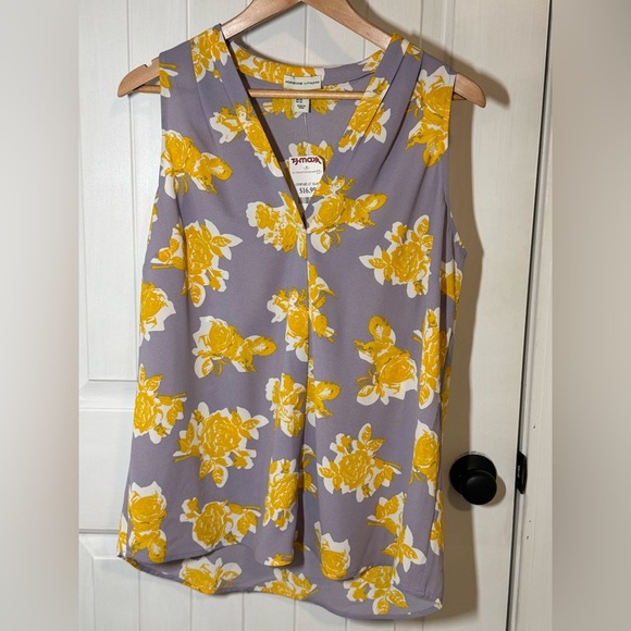 Adrienne Vittadini Yellow and Lavender Sleeveless Blouse - Picture 1 of 7